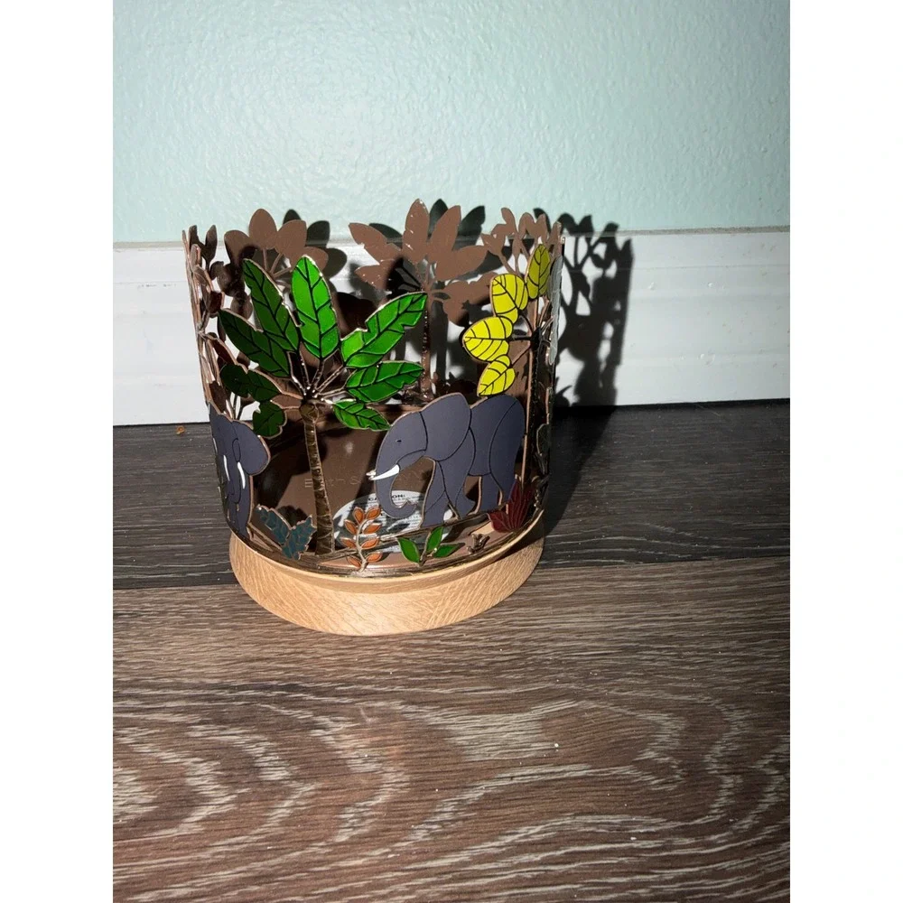 Bath and Body Works Candle Holder Safari Elephant Jungle Metal Wood 3-Wick